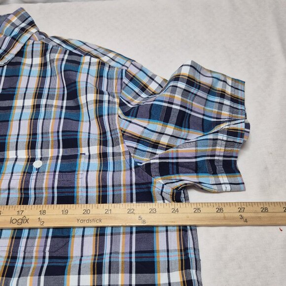 Roundtree & Yorke Men's Shirt Size L Plaid Short Sleeve Button UP  Blue (55) - Picture 5 of 10